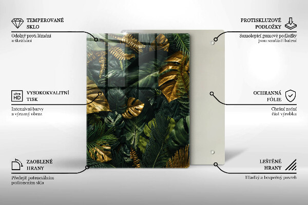 Placă din sticla protectie perete Frunze de monstera aurii