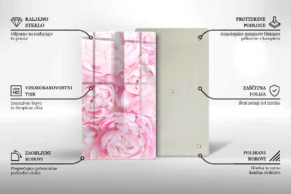 Placă din sticla protectie perete Bujori delicati