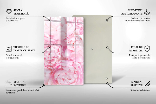 Placă din sticla protectie perete Bujori delicati