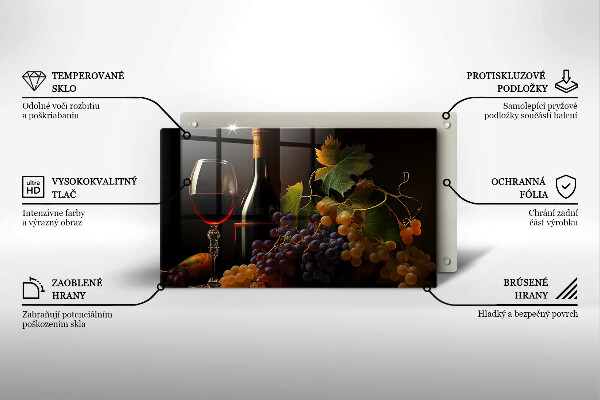 Placă protecție plita Pahar de vin și struguri