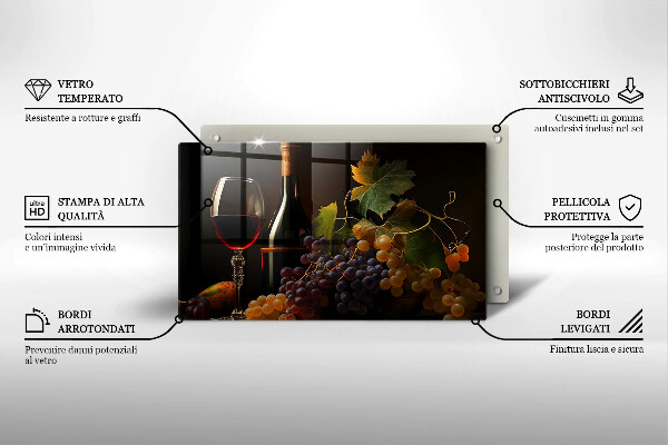 Placă protecție plita Pahar de vin și struguri