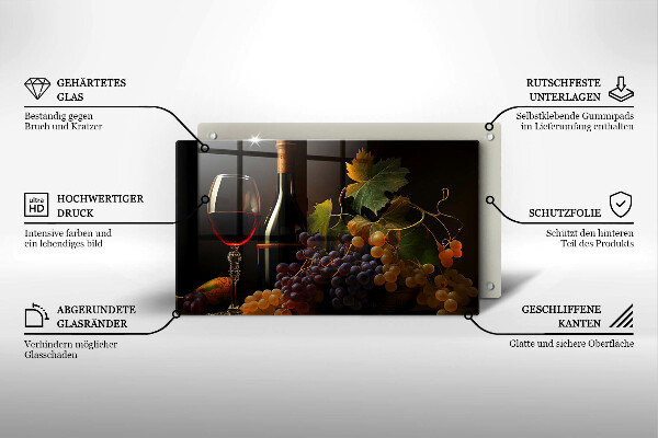 Placă protecție plita Pahar de vin și struguri