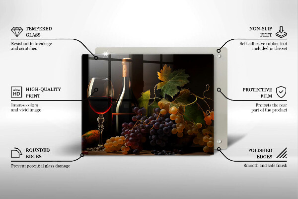 Placă protecție plita Pahar de vin și struguri