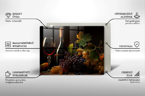 Placă protecție plita Pahar de vin și struguri