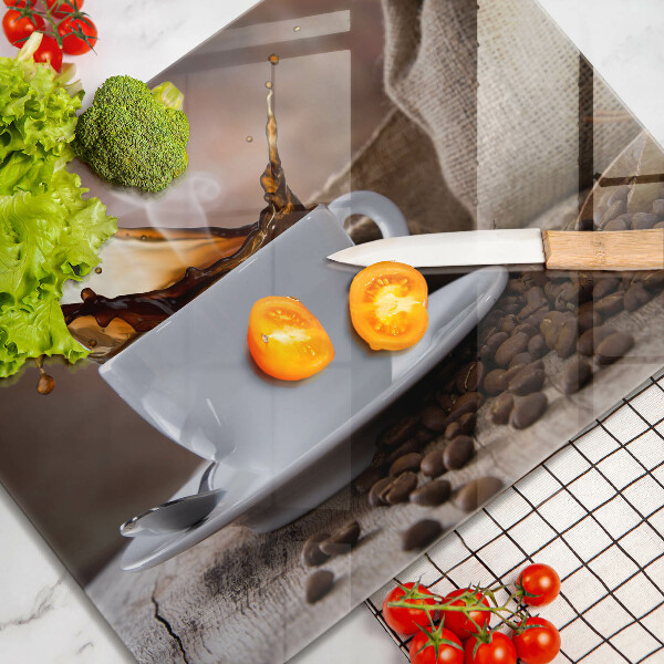 Placă sticla protectie aragaz Ceașcă și boabe de cafea