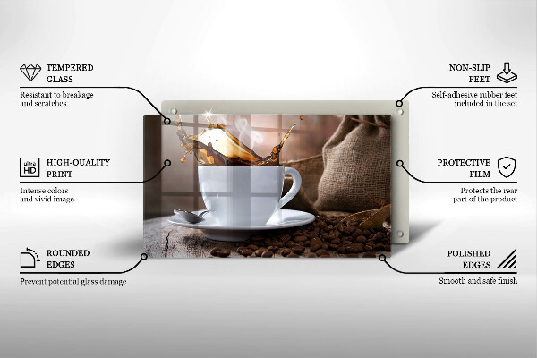 Placă sticla protectie aragaz Ceașcă și boabe de cafea