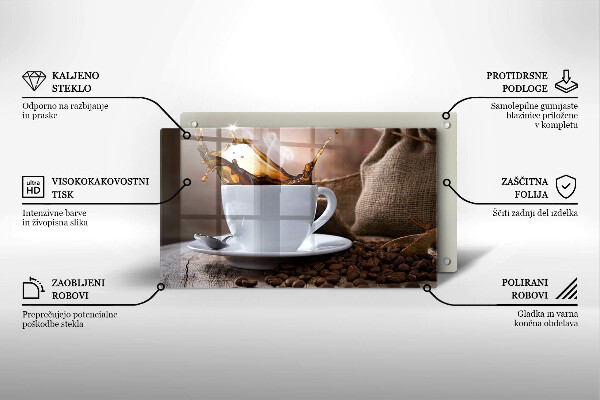 Placă sticla protectie aragaz Ceașcă și boabe de cafea