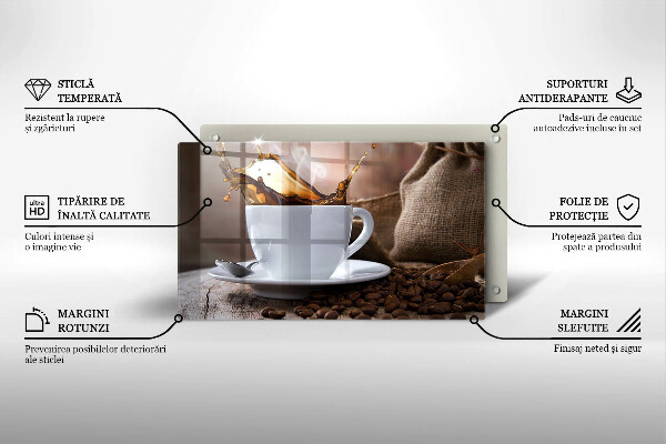Placă sticla protectie aragaz Ceașcă și boabe de cafea