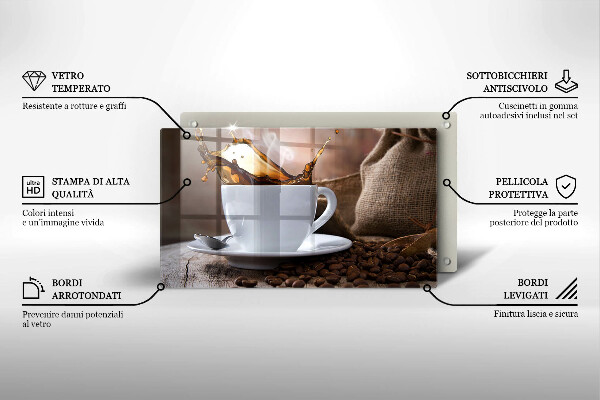 Placă sticla protectie aragaz Ceașcă și boabe de cafea