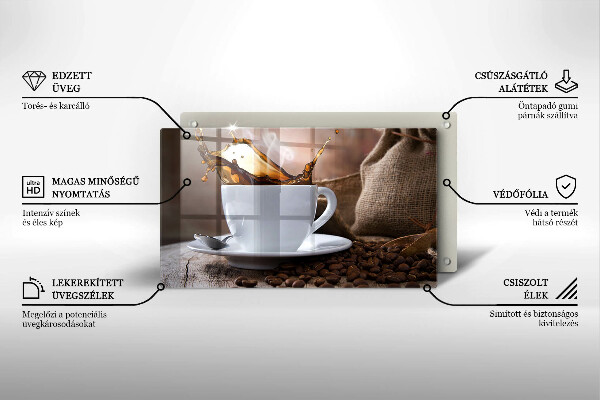 Placă sticla protectie aragaz Ceașcă și boabe de cafea