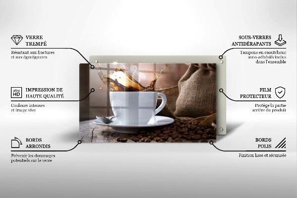 Placă sticla protectie aragaz Ceașcă și boabe de cafea