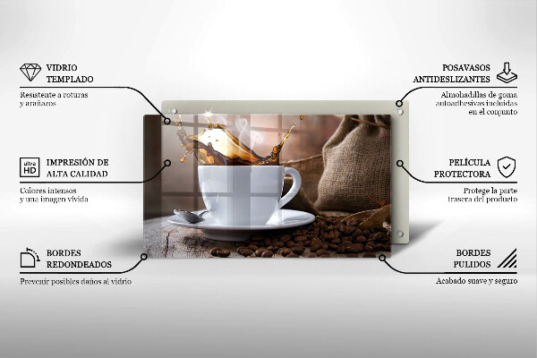 Placă sticla protectie aragaz Ceașcă și boabe de cafea