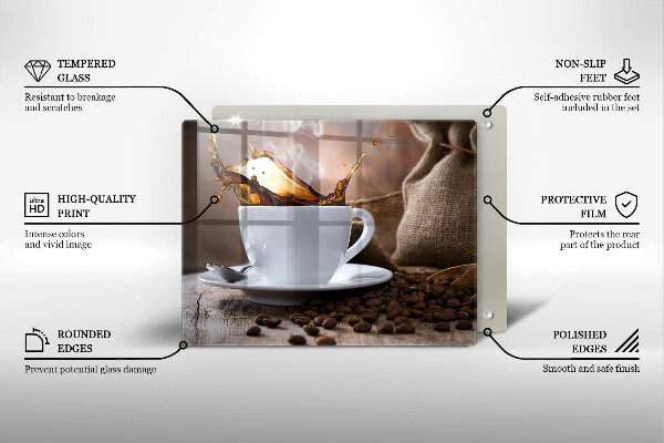 Placă sticla protectie aragaz Ceașcă și boabe de cafea