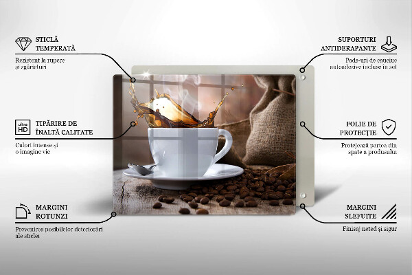Placă sticla protectie aragaz Ceașcă și boabe de cafea