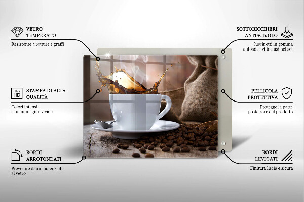 Placă sticla protectie aragaz Ceașcă și boabe de cafea