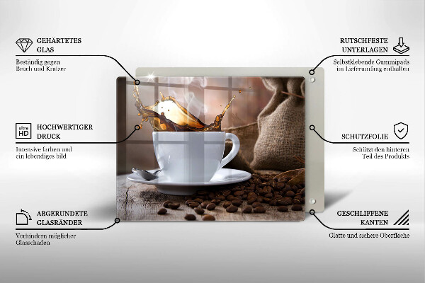 Placă sticla protectie aragaz Ceașcă și boabe de cafea