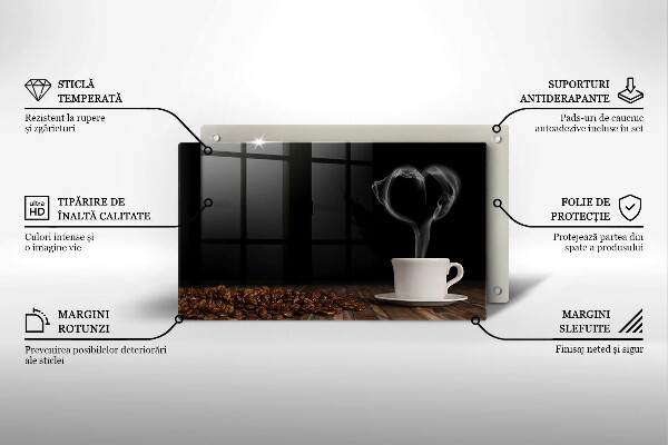 Placă sticla protectie aragaz Inimă de ceașcă de cafea