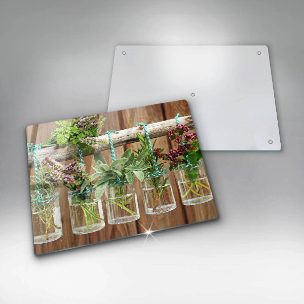 Placă sticla protectie aragaz Ierburi plante vintage