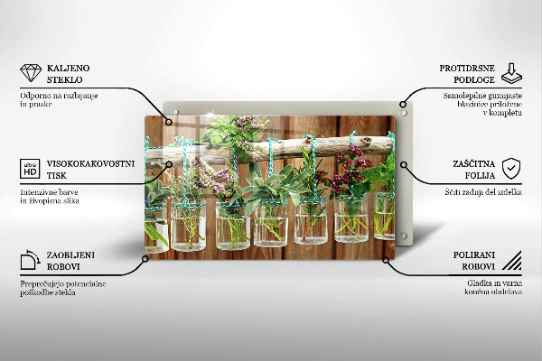 Placă sticla protectie aragaz Ierburi plante vintage