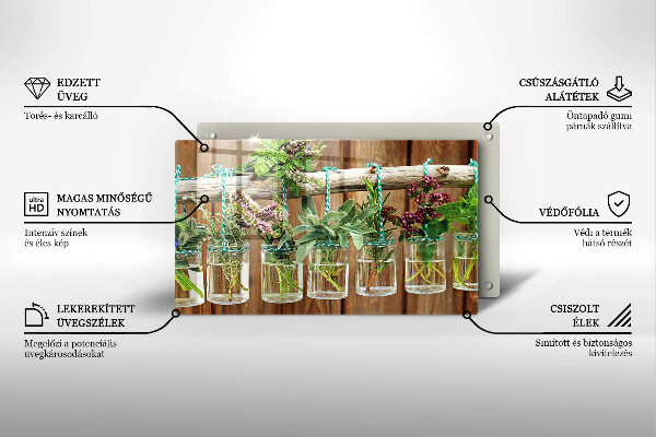 Placă sticla protectie aragaz Ierburi plante vintage