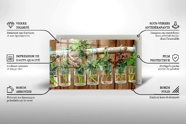 Placă sticla protectie aragaz Ierburi plante vintage