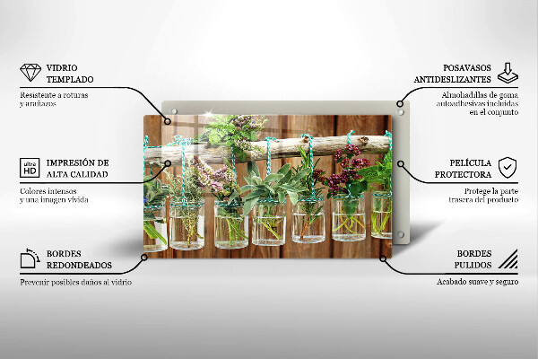 Placă sticla protectie aragaz Ierburi plante vintage