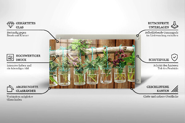 Placă sticla protectie aragaz Ierburi plante vintage