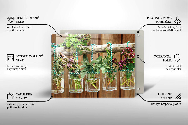 Placă sticla protectie aragaz Ierburi plante vintage