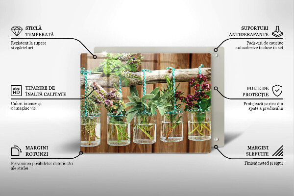 Placă sticla protectie aragaz Ierburi plante vintage