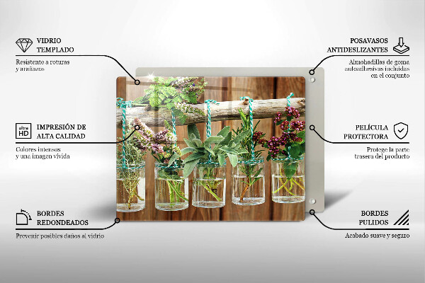 Placă sticla protectie aragaz Ierburi plante vintage