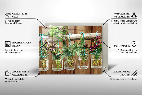 Placă sticla protectie aragaz Ierburi plante vintage