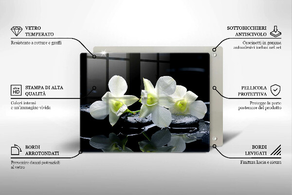 Placă sticla protectie aragaz Flori albe în apă zen