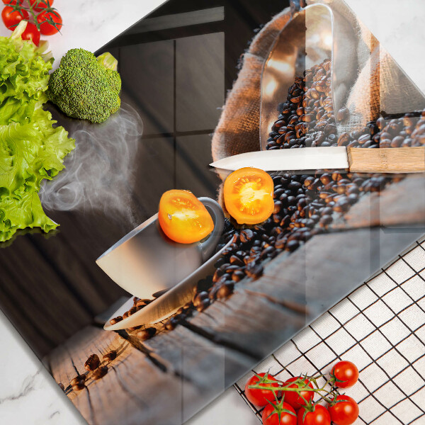 Placă sticla protectie aragaz Ceașcă de cafea și inimă