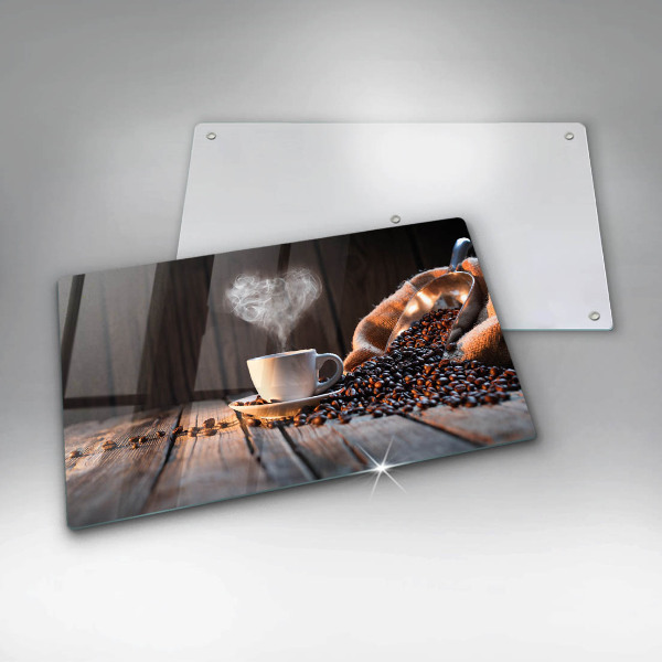 Placă sticla protectie aragaz Ceașcă de cafea și inimă