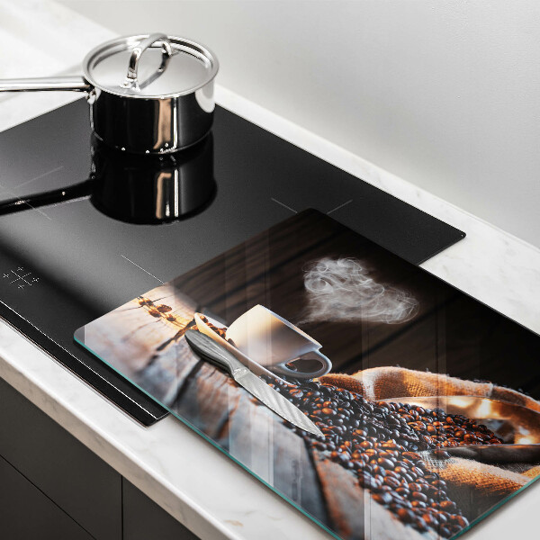 Placă sticla protectie aragaz Ceașcă de cafea și inimă