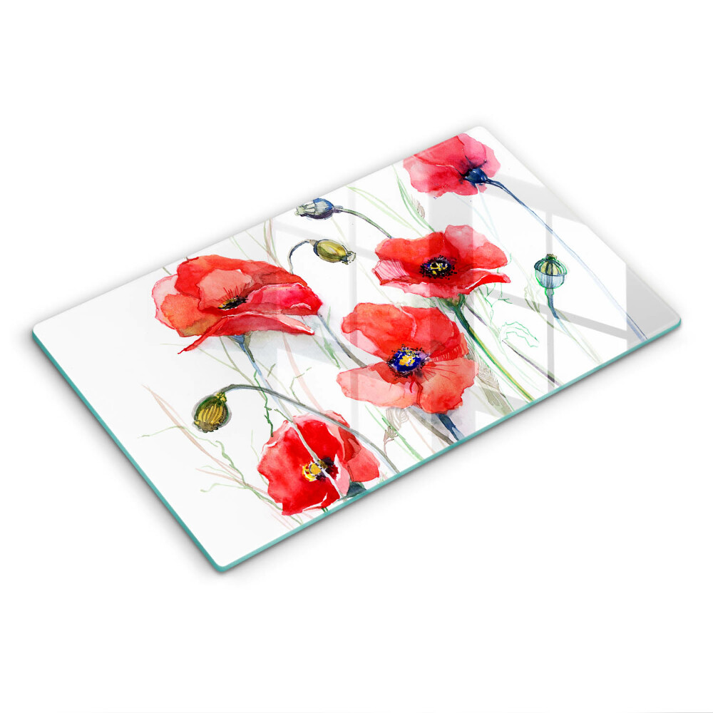 Placă sticla protectie aragaz Flori roșii de maci