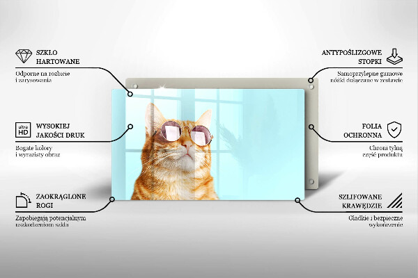 Placă protecție plita Pisica rosie cu ochelari