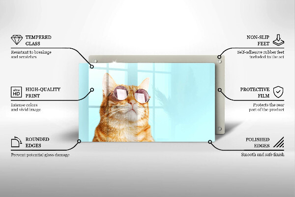 Placă protecție plita Pisica rosie cu ochelari