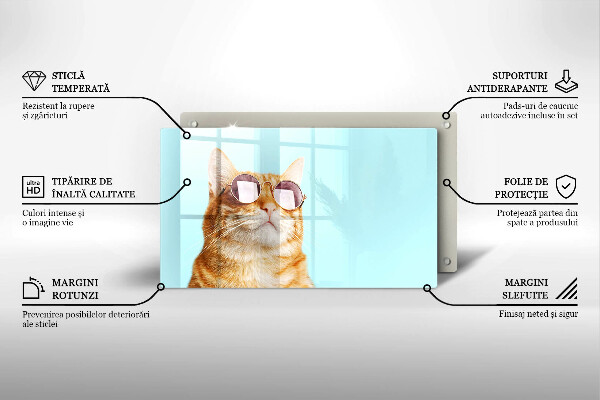 Placă protecție plita Pisica rosie cu ochelari