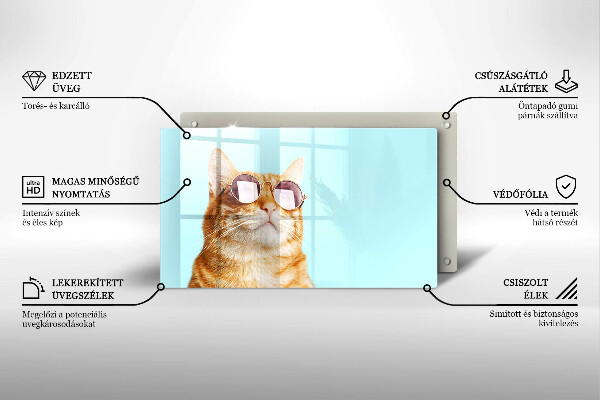 Placă protecție plita Pisica rosie cu ochelari