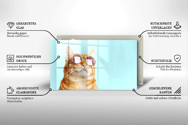 Placă protecție plita Pisica rosie cu ochelari