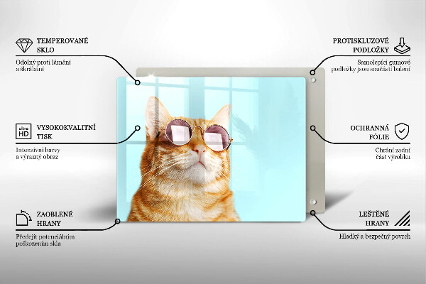 Placă protecție plita Pisica rosie cu ochelari