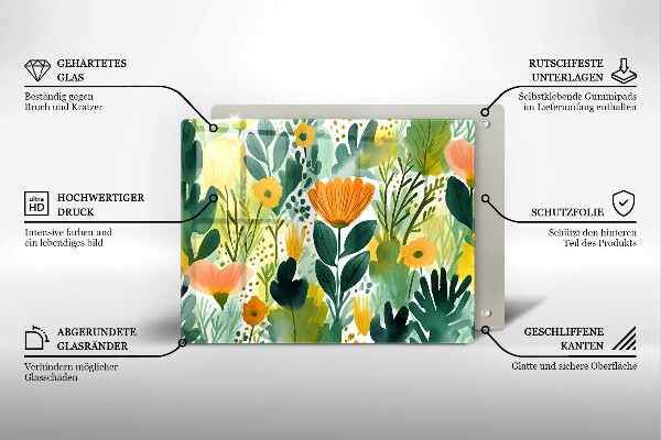 Placă protecție plita Flori pictate