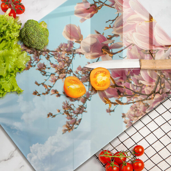 Placă sticla protectie aragaz Arborele cu flori roz