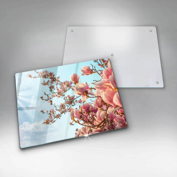 Placă sticla protectie aragaz Arborele cu flori roz