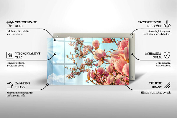 Placă sticla protectie aragaz Arborele cu flori roz