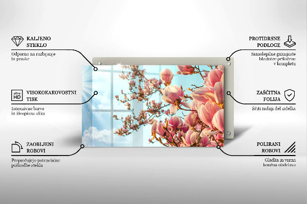 Placă sticla protectie aragaz Arborele cu flori roz