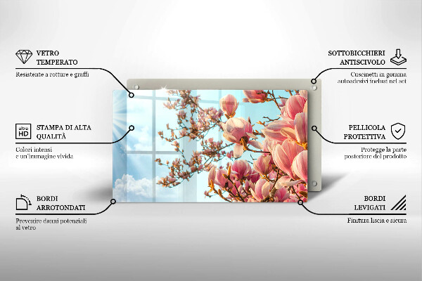 Placă sticla protectie aragaz Arborele cu flori roz