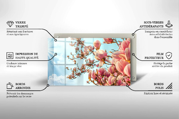 Placă sticla protectie aragaz Arborele cu flori roz