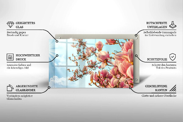 Placă sticla protectie aragaz Arborele cu flori roz